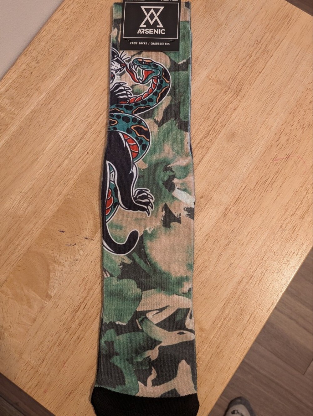 Camo Crew Socks with Snake Graphic - Green